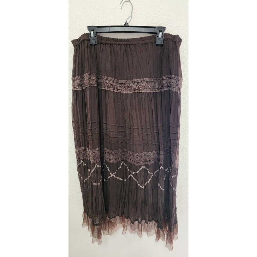 Paradise Womens Chocolate Brown Flare Maxi Skirt Boho Hippie Size M